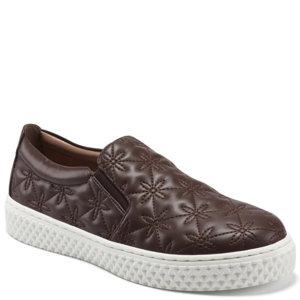 Aerosoles X Laura Ashley La Erin Slip On Sneakers Quilted Chocolate Brown